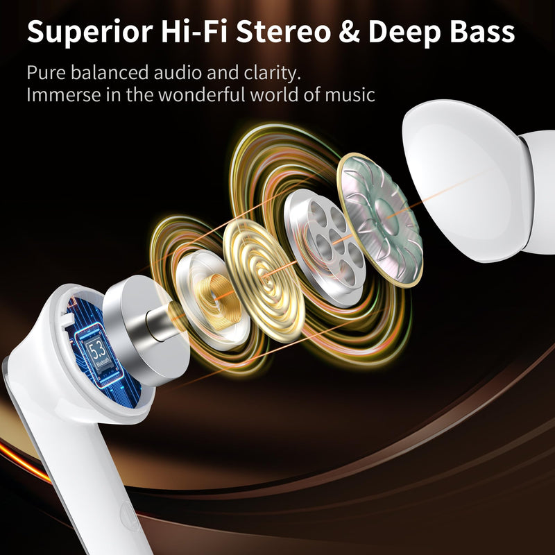 Monster N-Lite 203 AirLinks Wireless Earbuds, Bluetooth 5.3 Headphones HiFi Stereo, Wireless Earphones with 30H Playback, Type-C Charging, HD Clear Call, Touch Control, IPX6 in-Ear Earbuds, Silver Sliver