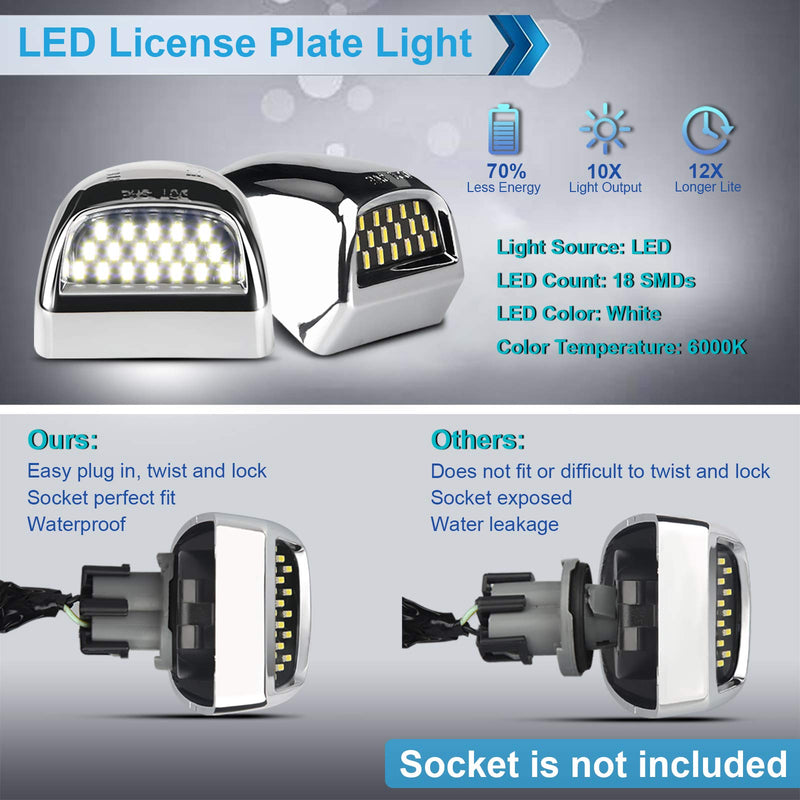 LED License Plate Light Lamp Assembly Chrome Housing Compatible with 1999-2013 Chevy Silverado GMC Sierra Suburban Avalanche Tahoe Yukon 6000K White, Pack of 2 1999-2013 Chrome housing