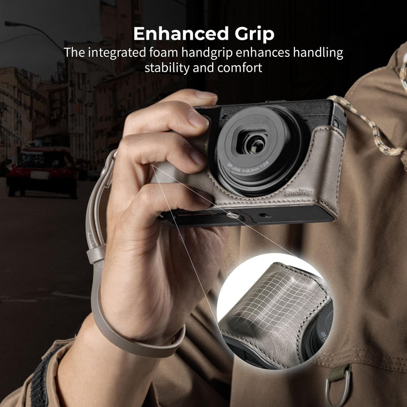 SMALLRIG GR IV/GR III Series Genuine Leather Case Kit, Camera Case for RICOH GR IV/GR IV HDF/GR IV Monochrome/GR III/GR IIIx, Vintage Half-Body Shell, Wrist Strap Grey