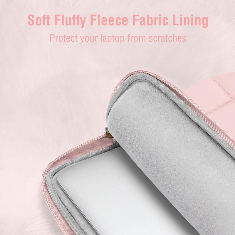 MOSISO Laptop Bag 16 inch, 15-15.6 inch Puffy Laptop Sleeve | Compatible with MacBook Pro 16/Air 15,HP Acer Dell, Messenger Briefcase Quilted Bag with Trolley Sleeve&Flower Pendant, Pink 15.6 inch