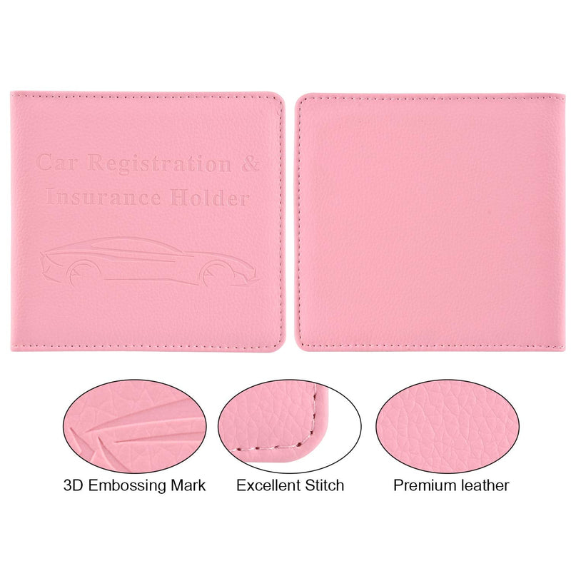 Cacturism Car Registration and Insurance Holder, Vehicle Glove Box Car Organizer，Women Interior Car Accessories Case for Cards, Essential Document, Driver License, Pink
