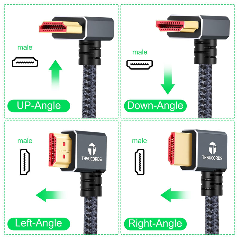 Thsucords 16K 8K 4K HDMI 2.2 90 Degree Right Angle Cable 1.6FT, High Speed Cord Supports 16K@60Hz,8K@120Hz,4K@480Hz 96Gbps Ultra Compatible with PS5/HDTV 16K A - Right Angled 90°