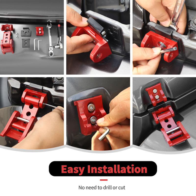 Hood Latches Hood Lock Catch Latches Kit Aluminum Alloy Stainless Steel for Jeep Wrangler JK JKU JL JLU & Gladiator JT 2007-2024,Red Red