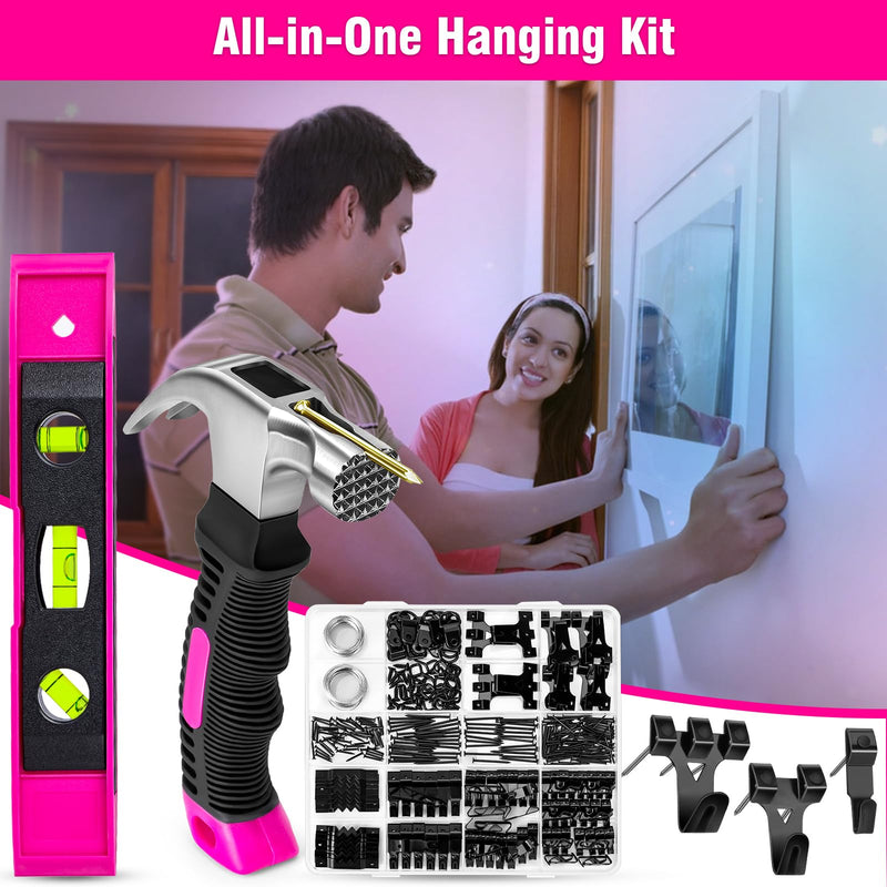THINKLEARN Picture Hanging Kit - 327Pcs Picture Hangers with Hooks, Nails, Wires, Level & Hammer, Wall Hanging Kit for Frame, Painting, Art, Photo, Picture Hanging Hardware for Home & Office Decor
