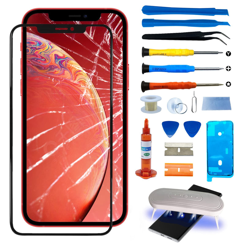 Original iPhone 12 Mini Screen Replacement Outer Front Screen Glass Repair Kit incl Waterpoof Frame Adhesive,Repair Glue and Lamp Tool Kit(No Digitizer,No LCD) 5.4 inch for iPhone 12 Mini