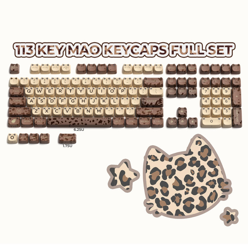 OHY XVX Mao Profile Shine Through PBT Keycaps,113 Keys Lumicat Leopard Coffee for Mechanical Keyboard