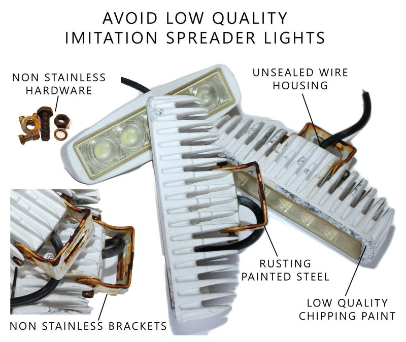 Wave One Marine Dual Color LED Boat Spreader Light Deck Flood Beam Stainless Hardware & Bracket IP68 Waterproof Multicolor Bright High Lumen Output (White Housing, White & Blue) White Housing White | Blue