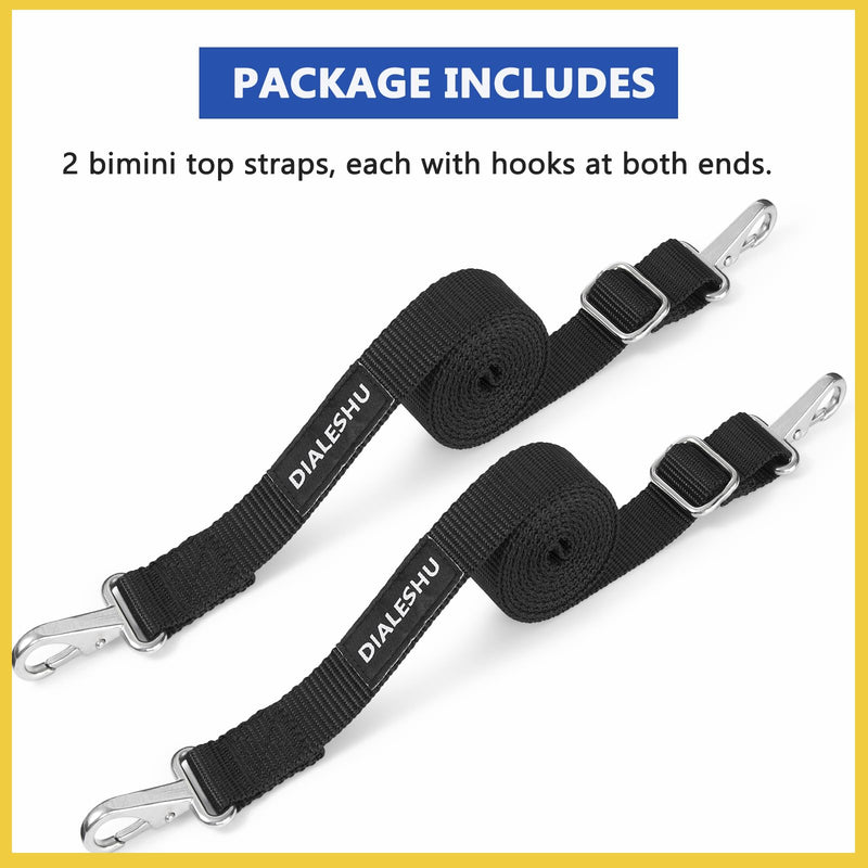 2PCS Adjustable Bimini Top Straps, Pontoon Canopy Replacement Sturdy Nylon Straps with Heavy Duty Double Snap Hook, Bimini Top Hardware 41-74"