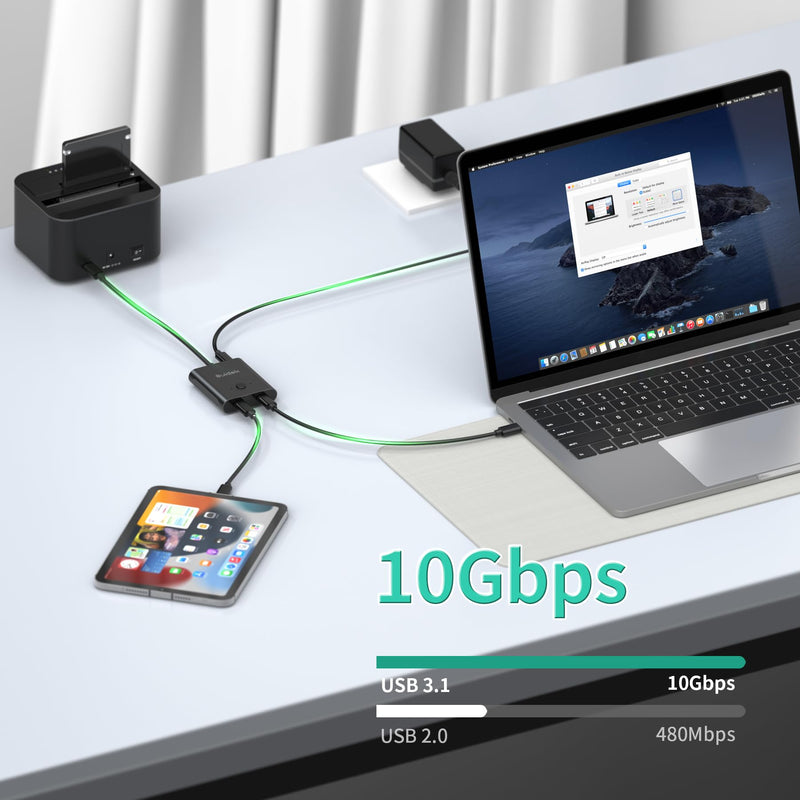 USB C Switch, USB C Switcher 1 in 2 Out/2 in 1 Out Support 8K@60Hz Video 100W PD Fast Charging, with 5V 1A Power Adapter Black