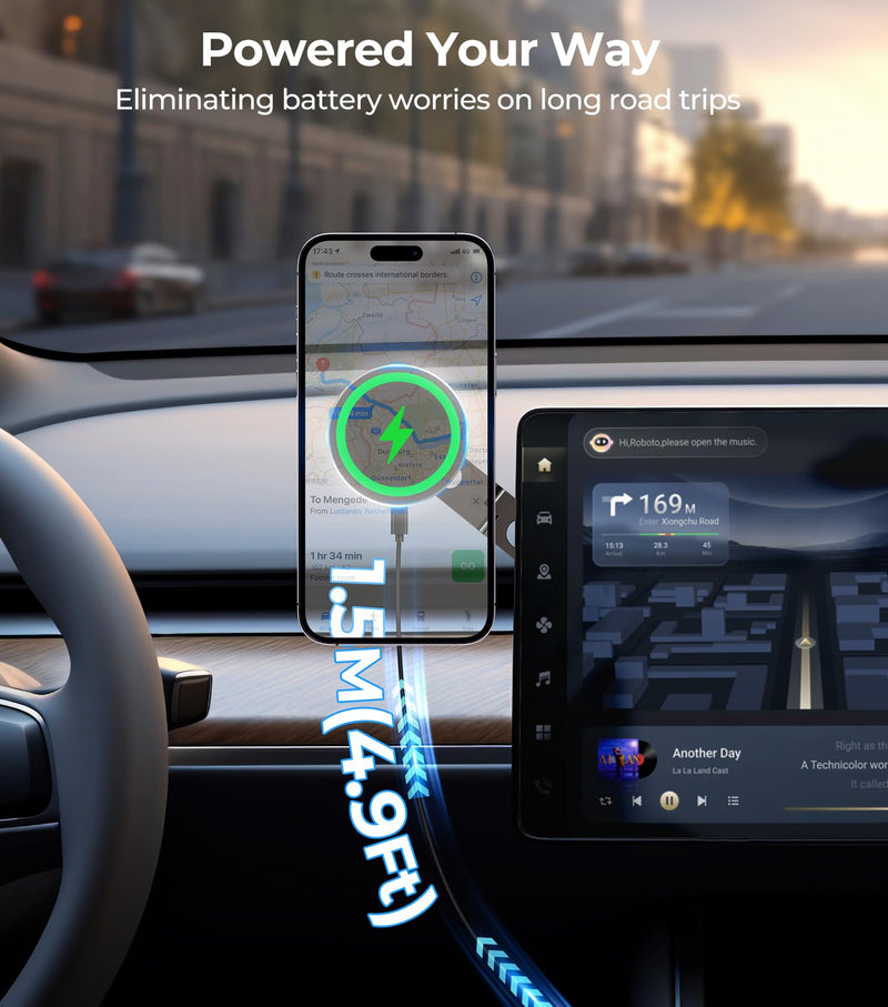 Tesla Phone Mount Qi2 Charger for iPhone MagSafe 【Hidden Foldable Design】 15W Wireless Charging, Universal Car Magnetic Dashboard Phone Holder, Tesla Model 3/Y/Cybertruck Accessories Screen+Charger