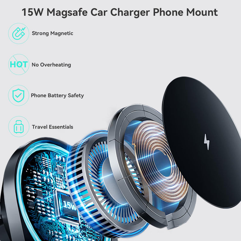for MagSafe Toyota Tundra & Sequoia Mount Charger, Exclusive fits for Toyota Tundra 2007-2013 and 2008-2017 Sequoia, for iPhone 17-12/Mini Series, Intelligent Heat Dissipation Fast Charging 15W