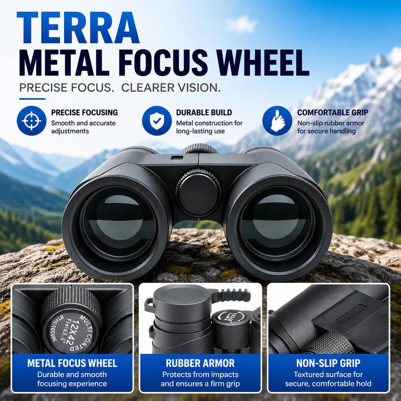 10x42 Binoculars for Adults and Teens 14+, HD, BAK4 Prism and FMC Lens, Easy Focus, Compact, for Bird Watching, Travel, Concerts, Sports, with Carrying Case