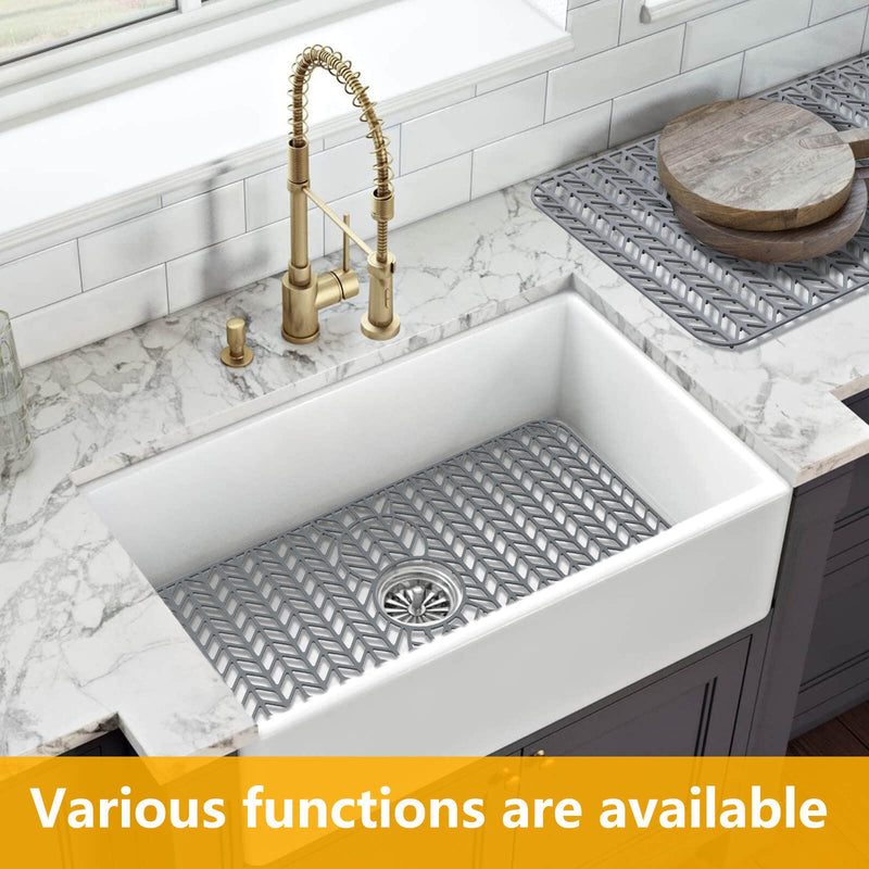 Sink Protectors for Kitchen Sink 16x12 & 18x12 & 19x13 & 24x12.5 & 26x14 & 28x14 & 29.5x15,Silicone kitchen sink mats protector for bottom of farmhouse sink(29.5"x15"Grey) 29.5"x15" Gray