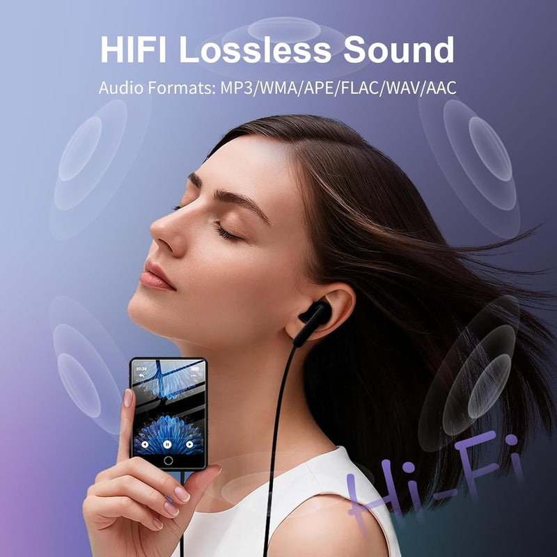 HONYGENAL2.8 Display Bluetooth MP3 Player, 64GB Portable HiFi Music Player, Bluetooth 5.4, Built-in HD Speaker, FM Radio, Voice Recorder, E-Book, Comes with Earphones, Black