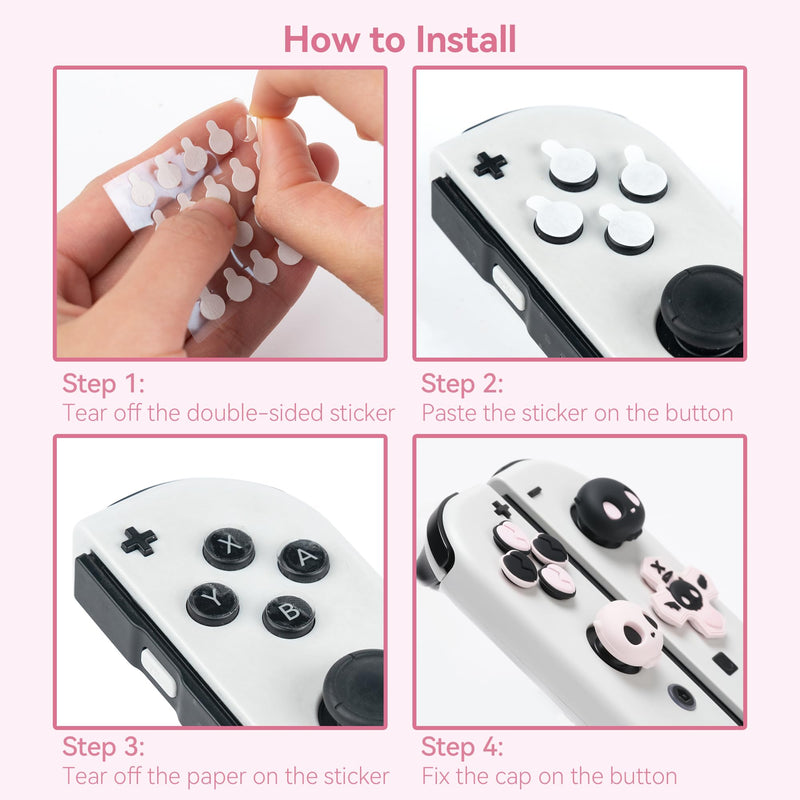 GeekShare Silicone Cross D-Pad Button Caps Set Joystick Cover - Cute ABXY Key Buttons Sticker Compatible with Nintendo Switch/OLED Joy Con - Sweetheart Skull