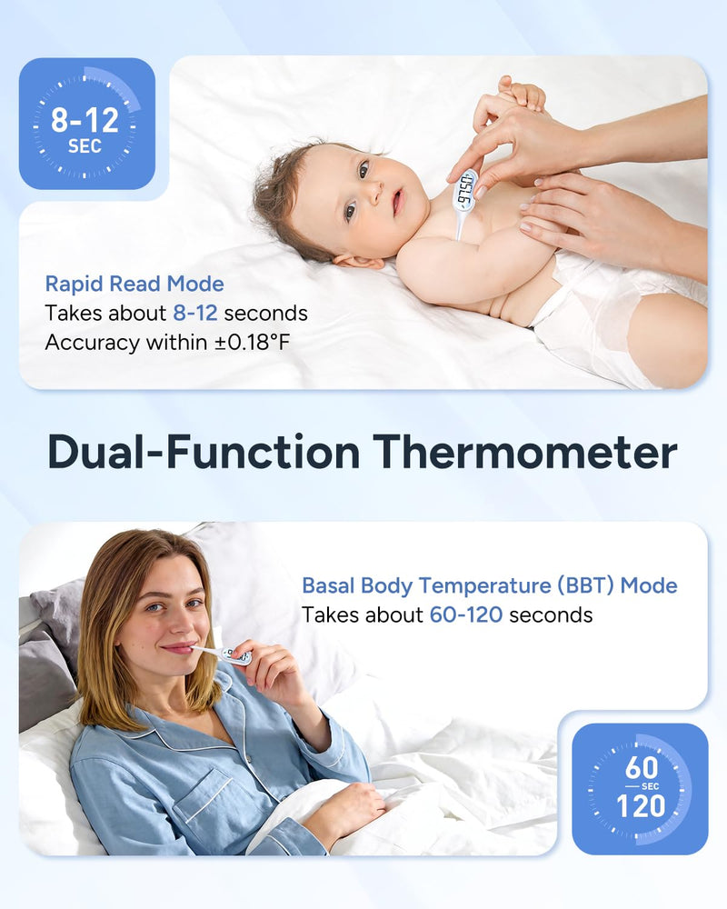 Easy@Home Basal Thermometer for Ovulation Tracking: 1/100th Degree Precision, Dual Mode - Accurate BBT & Fast Read for Fever | 30 Memory Recall, Premom App OCR Scan | EBT-013