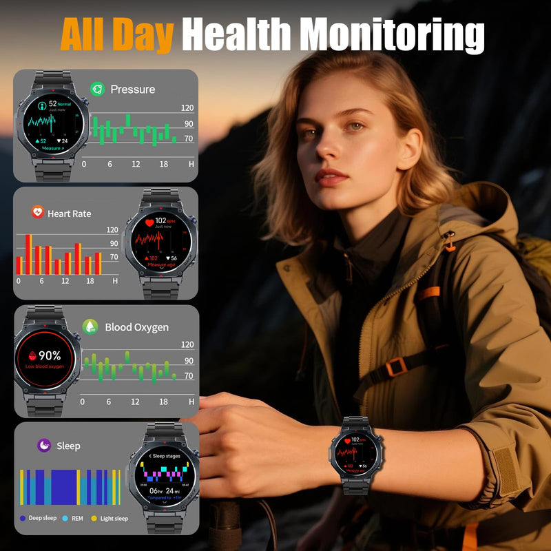 Jugeman Military Smart Watch for Men with Dual-Band GPS, 5ATM Waterproof, 1.43" AMOLED Fitness Watch with Bluetooth Call, Heart Rate Blood Oxygen Sleep Monitor, 160+ Sport Smartwatch for Android iOS Black