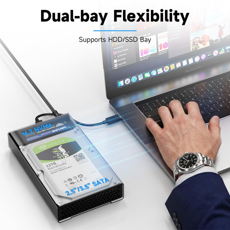 WAVLINK Hard Drive Docking Station NVMe M.2 to SATA 2.5/3.5 SSD/HDD | 10Gbps Lay Flat Docking Station SATA to M.2 NVMe Cloner Tool-Free, Offline Clone Function for Windows Mac Linux