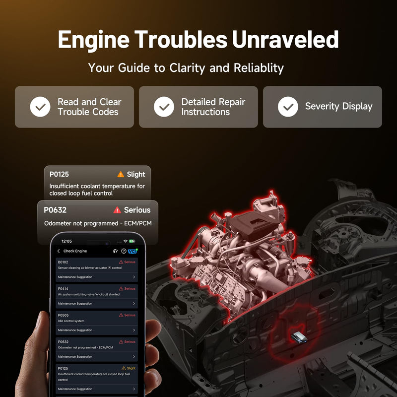 TOPDON Carpal OBD2 Scanner Bluetooth - Scanner for Car, All System Diagnostic Tool for iOS & Android, Vehicle Health Check, 6 Maintenance Services, Smog Check, Repair Guide, Performance Test