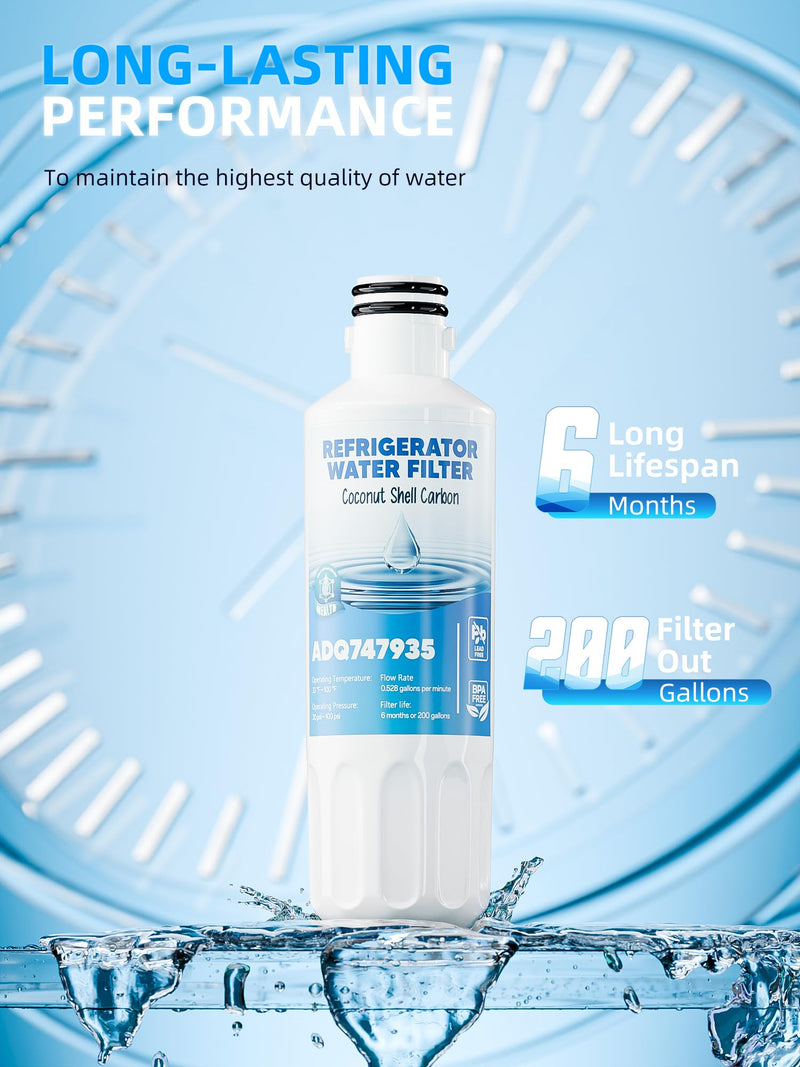 ADQ747935 Water Filter Replacement Fit for LG Lt1000P/PC/PCS Compatible with LG Model LF29H8330S, LRFWS2906S, LRMDS3006S, LMXS28626S, LMWS27626S, LRFLC2706S, LFXS26973S Water Filters, 4Packs By AVXBYR 4