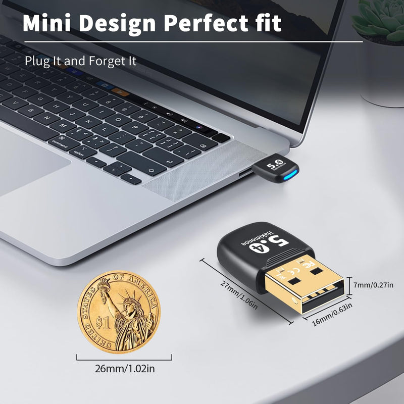 Upgraded Bluetooth 5.4 USB Adapter for PC Laptop, Wireless Dongle for Windows 11 10 8.1 7 Linux Desktop Computer, Plug n Play Bluetooth Headset Speaker Keyboard Mice Printer Controller