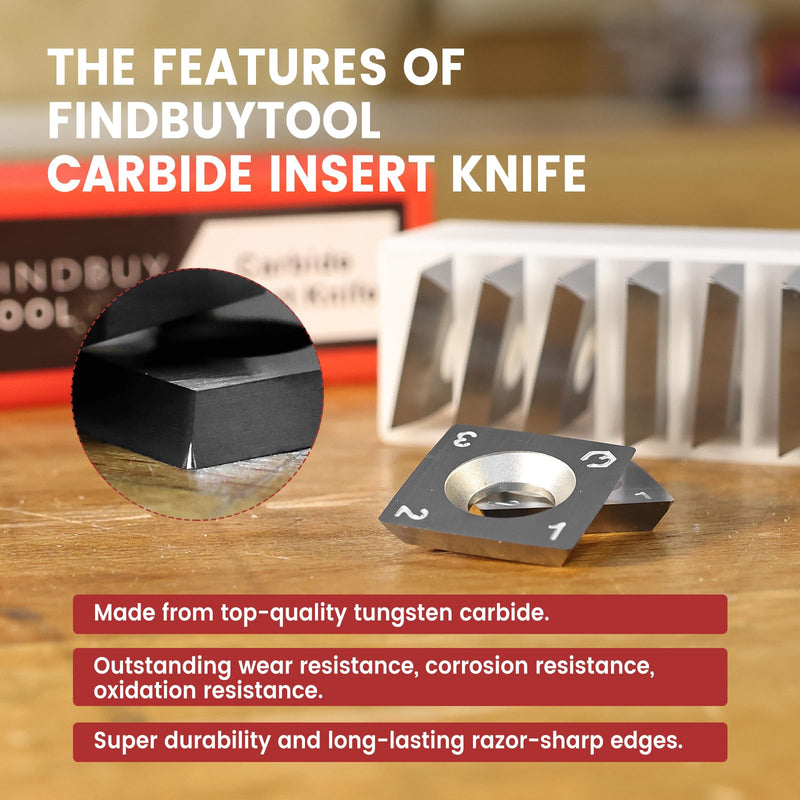 Findbuytool Carbide Inserts cutters (15x15x2.5mm-30°-R150-4R0.5) Insert for Woodworking Helical Cutter Head Tools, 10 Pcs (10)
