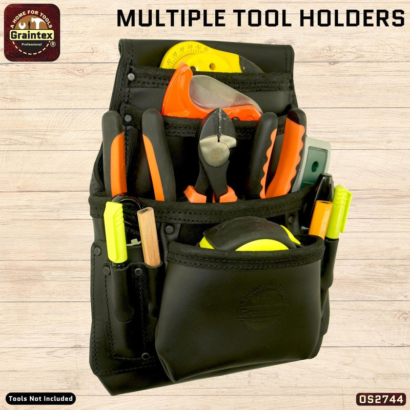 Graintex OS2744 10 Pocket Nail & Tool Pouch Top Grain Oil Tanned Leather for Framers, Constructors, Electricians, Plumbers, Handyman
