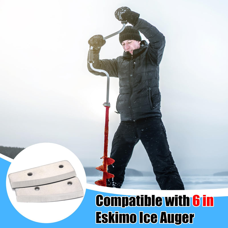Silkfly 2 Pcs 6 Inch Hand Ice Auger Flat Blades Replacement Compatible with Eskimo Heavy Duty Stainless Steel Curved Drill Ice Fishing Auger Blades for Winter Outdoor Use