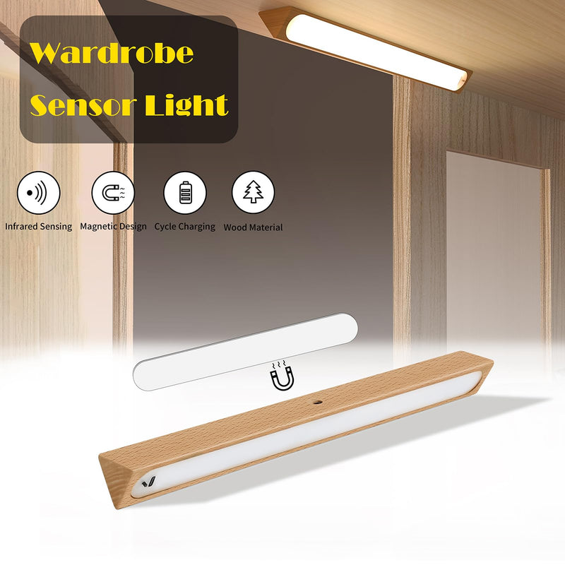 Under Cabinet Lights, Smart Night Light Cabinet Light Drawer Lights Wireless Battary Powered (Beech Wood 2PCS) Beech Wood 2PCS