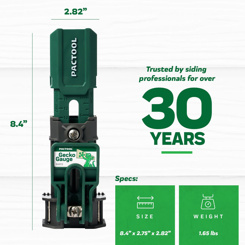Pactool Universal Gecko Gauge Siding Tool – One-Person Installation for Hardie® Fiber Cement & LP® SmartSide® Engineered Wood, Durable Grip, Heavy-Duty Support for 12’ & 16’ Planks, Gift for Dad Universal: 5/16"–5/8" for Hardie & LP Siding
