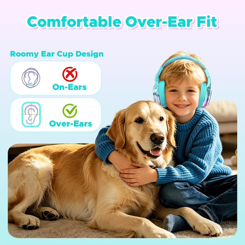 Owliwise Kids Bluetooth Headphones, 74/85dB Volume Limited, 65H Playtime, Built-in Mic, Fast Charging, Foldable Toddler Wireless Over-Ear with AUX Cord, for iPad/Tablet/Airplane,Boys Girls Cyan