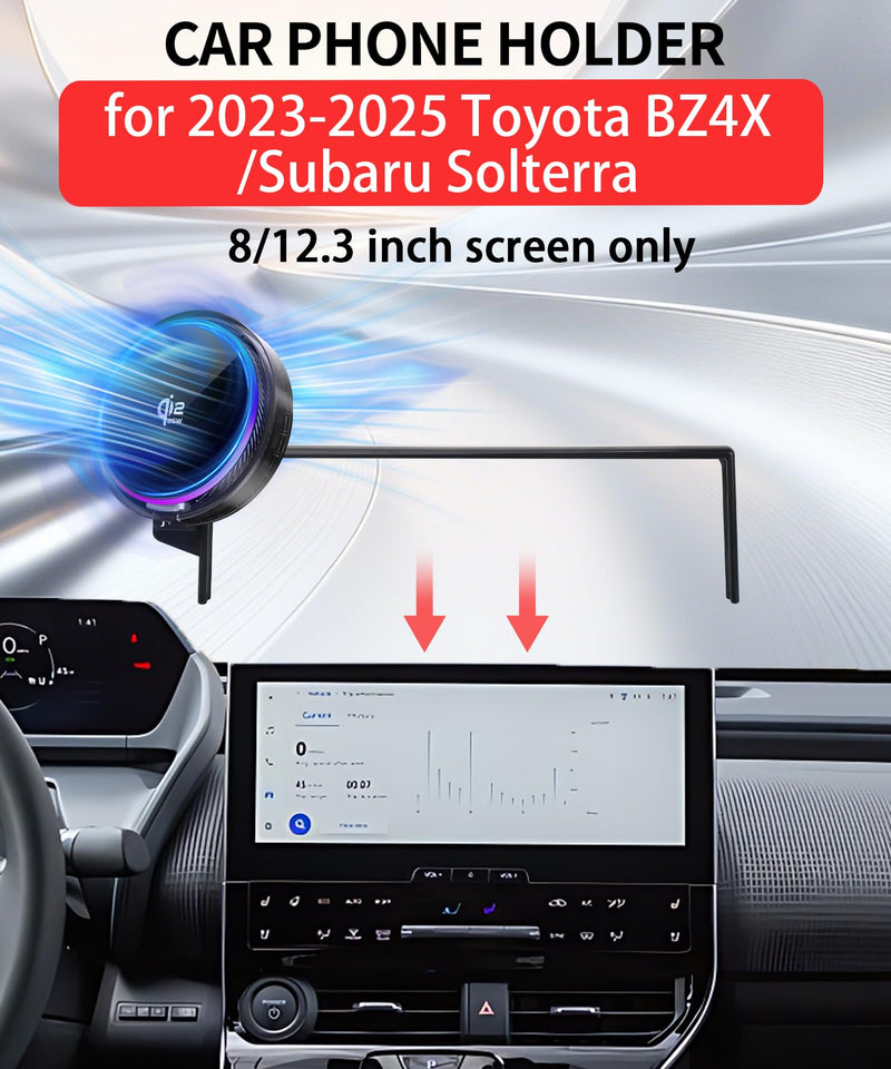 25W Car Mount Charger for Toyota BZ4X/ Subaru Solterra 8/12.3-Inch | 2023-2025 Toyota BZ4X/Subaru Solterra Qi2.2 25W MagSafe Fast Charging Cell Phone Holder, with Cooling Fan＆54W Fast Adapter