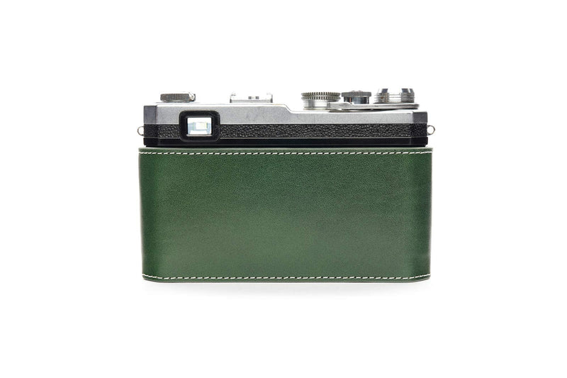 S3 Film Camera Case, Handmade Genuine Real Leather Half Camera Case Bag Cover for Nikon S3 Film Camera With Hand Strap (Green) Green