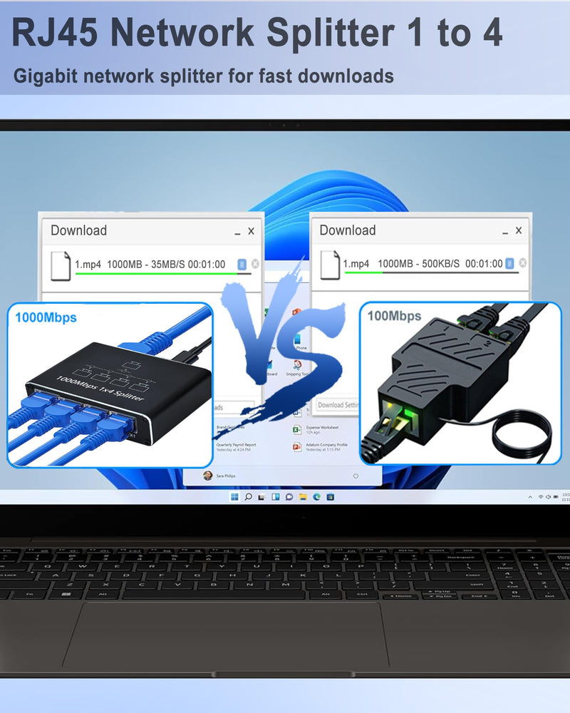 Ethernet Splitter 1 to 4, 1000Mbps High Speed Ethernet Cable Splitter with LAN Cable Cat 6 [4 Devices Simultaneous Networking], Gigabit RJ45 LAN Network Extension for Cat8/7/6/5e/5 Cable Ethernet Splitter 1 to 4 with Lan Cable
