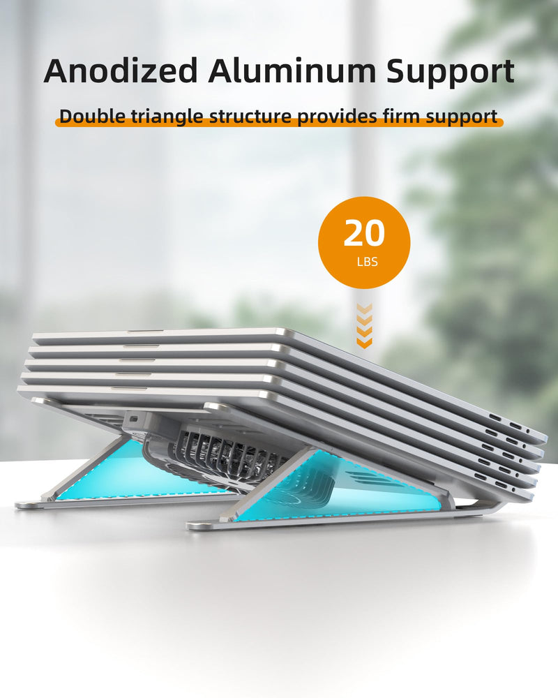 SHUWEI Portable Laptop Cooling Stand, Foldable & Adjustable Aluminum Stand with 3 Speed Powerful Quiet Fans, Ultra-Lightweight Ergonomic Cooling Pad for 17.3" Laptops (Silver, for 17.3" Laptop) Silver