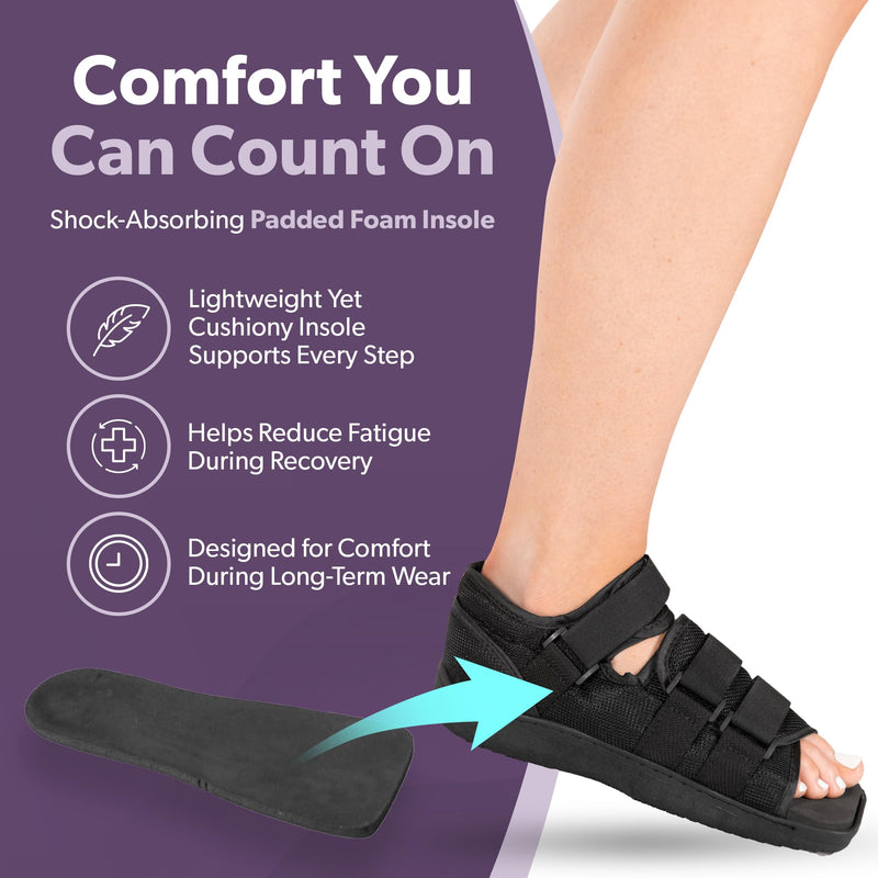 BraceAbility Post Op Shoe - Adjustable Orthopedic Medical Walking Boot for Broken Foot, Broken Toe, Stress Fracture and Injuries, Universal Cast Shoe for Men and Women After Foot Surgery (M - Female) Medium (Women's 6-7 / Kids' 4.5-5.5)
