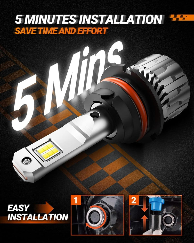 SEALIGHT 9004/HB1 LED Bulbs Hi/Low Beam, 36,000LM 800% Super Brighter, 6500K Cool White, 1:1 Halogen Size with Fan, Plug and Play, Canbus Ready Fog Light Bulbs, Powersports Accessory, Pack of 2 S6 9004