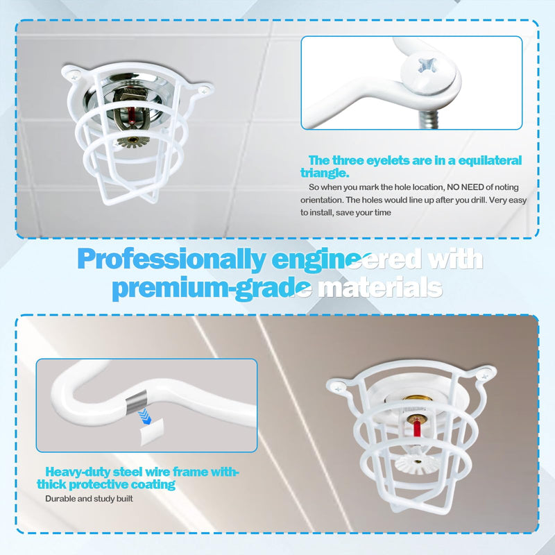 Happy Tree (4 Pack) White Fire Sprinkler Head Guard Cage Protector Cover for Both 1/2" & 3/4" Fire Head for Protecting Side Wall & Pendent & Flush Mount Head Fire Sprinkler Covers for Ceiling 4 Pack