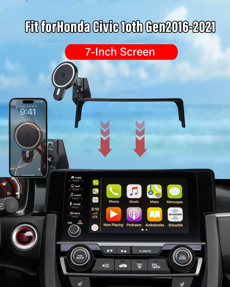 PZK Car Phone Mount for 2016-2021 Honda Civic Accessories 7-inch Screen | Magnetic 15W Fast Wireless Charger Phone Holder for LX/EX/Touring/Si/EX-L 360° Rotation Extension Rod Not Affect Vent Honda Civic 2016-2021 (With Extension Rod)
