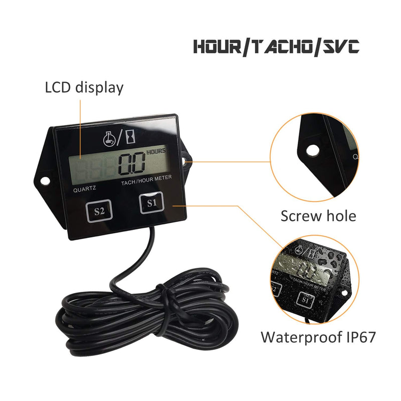 Tachometer for Small Engine,RPM Gauge and Hour Meter,Digital Tachometer Gauge for ZTR Lawn Mower Tractor Generator Marine Outboard ATV Motor Snowmobile and Gas Powered Equipment