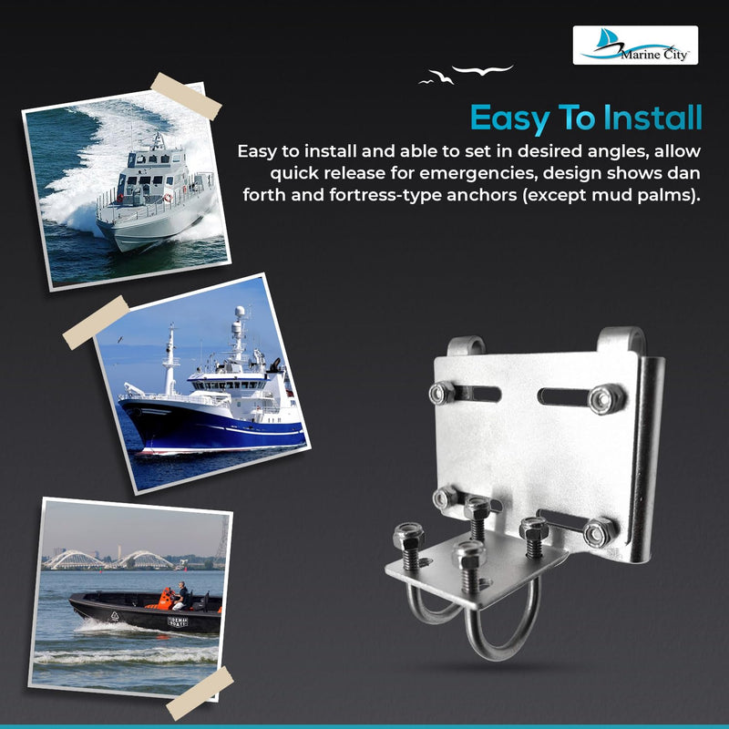 MARINE CITY Stainless Steel Rail Mount Anchor Bracket, 35 lb Capacity, Horizontal Stanchion, Corrosion-Resistant, Easy Install, for Marines, Boats, Yachts, Ships 1 inches to 1-1/4 inches