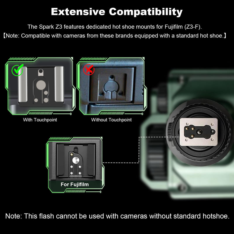 VILTROX 26Ws TTL Mini Flash Speedlite for Fujifilm, GN16 1800mAh, 1S Rapid Recycle On-Camera Flash Mini Speedlight, Spark Z3-F Flash Speedlight with Diffuser, Green Z3 For Fujifilm(Green)