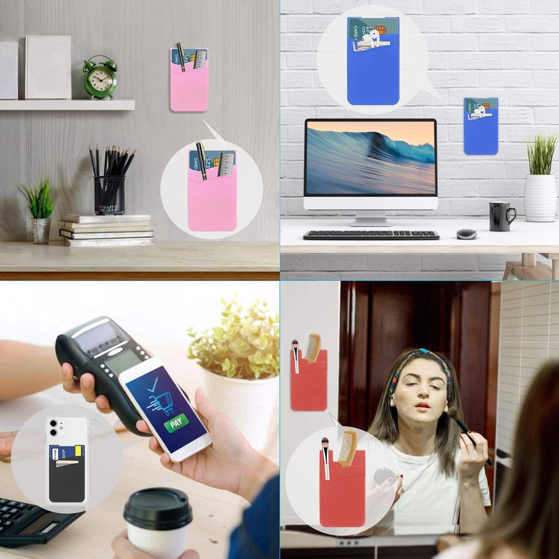 SS Card Holder for Back of Phone, Silicone Phone Wallet Sleeve Pocket Stick on ID Credit Card for All Smartphones