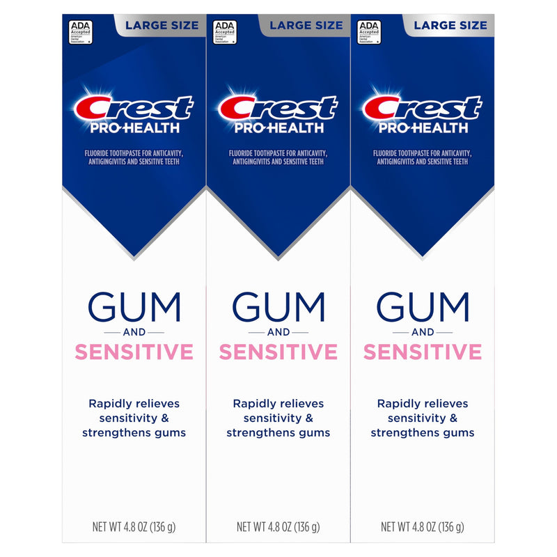 Crest Sensitive and Gum Toothpaste 4.8 oz (3 Pack), Relieves Sensitivity, Strengthens Gums, Anticavity, Clinically Proven, Antibacterial Toothpaste