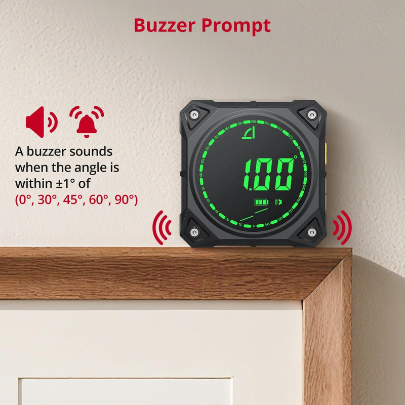 XUNTOP 4-Side Strong Magnetic Digital Angle Finder 4*90°/2*180° Angle Gauge with Electronic Level Bubblel Rechargeable Angle Finder Tool for Hanging Decorations Woodworking Construction DIY Table Saw