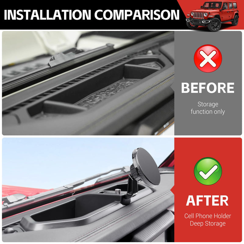Magnetic Phone Mount Holder Fit for 2018-2023 Jeep Wrangler JL JLU&Gladiator JT Car Dashboard Multi-Mount Phone Holder Dash Tray for 2023 Jeep JL/JT Accessories(2018-2023 4X4, Not for 4XE) 2018-2023 4X4 Magnetic