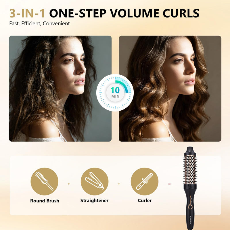 Thermal Brush 38mm Heated Round Brush for Curly Hair | One Step to Frizz-free Blowout Fast Heating 120-200℃ Adjustment Ceramic Ionic Technology Dual Voltage Lightweight & Portable