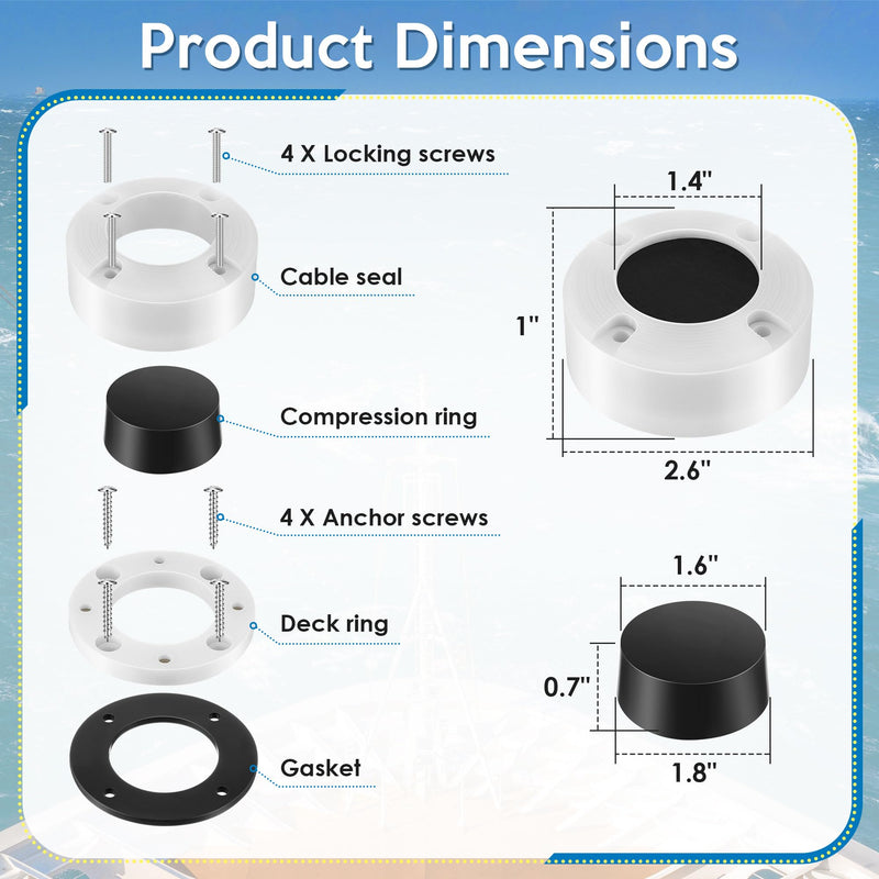 Round Cable Gland, Waterproof Cable Pass Through for Marine, Auto and Home, Split Seal Design Easy to Install 1