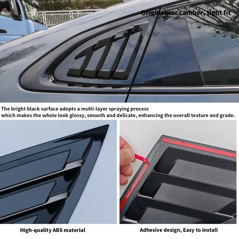 for Chevrolet Chevy Malibu 2016-2024 Rear Side Window Louvers Sport Style Triangular Window Glass Blinds Air Vent Scoop Shades Cover Trim Blinds Auto Exterior ABS Decorate Accessories (Piano Black) Piano black