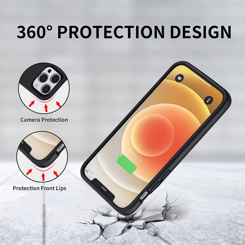 Battery Case for iPhone 12/12Pro, 10000mAh High Capacity Portable Protective Charging Case, Rechargeable Smart Extension Phone Charger - (6.1 inch) Black iPhone 12/12 Pro battery case